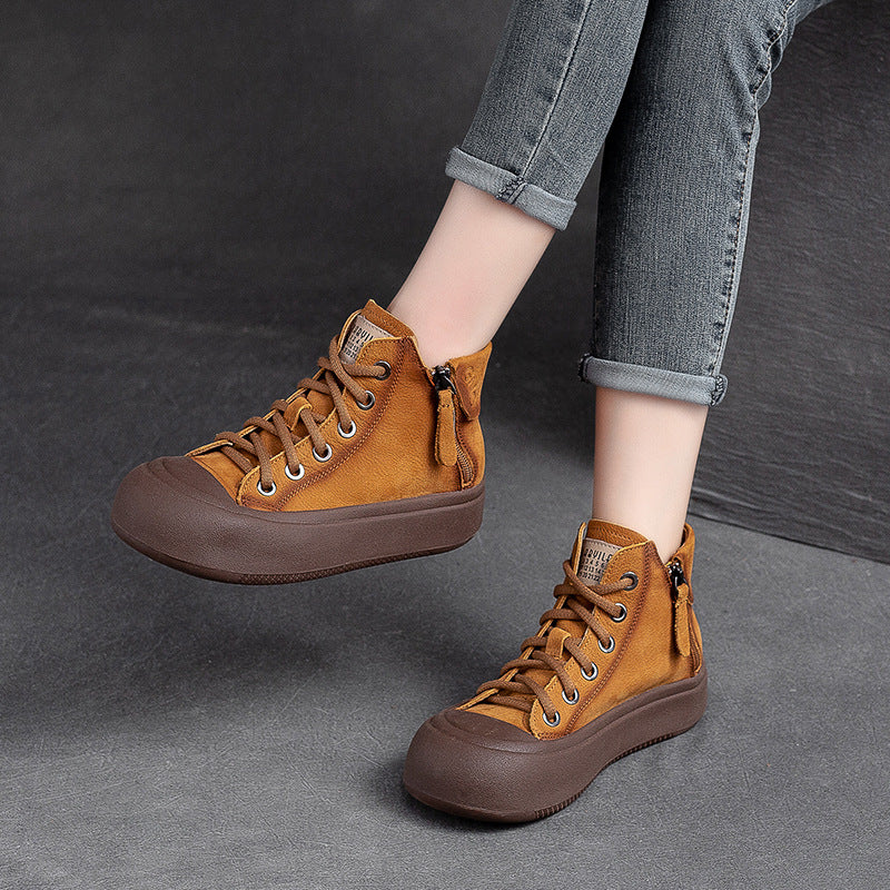 Women Stylish Casual Leather Flat Ankle Boots-RAIIFY