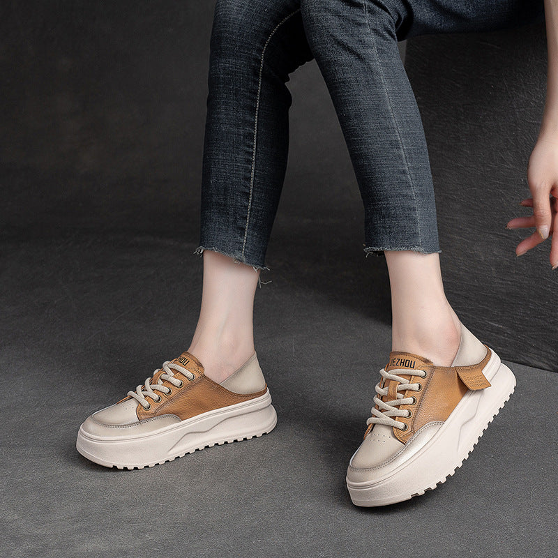 Women Fashion Patchwork Leather Thick Soled Casual Shoes-RAIIFY