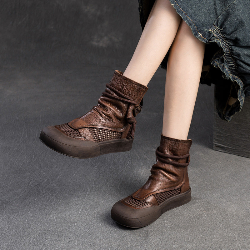 Women Classic Soft Leather Mesh Casual Boots-RAIIFY