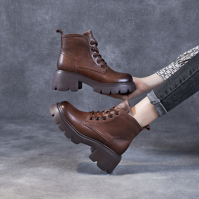 Women Classic Soft Leather Chunky Platform Boots-RAIIFY