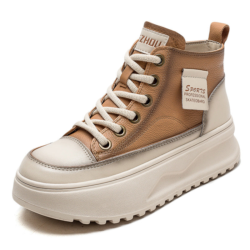 Women Fashion Leather Thick Soled High Top Skate Shoes-RAIIFY