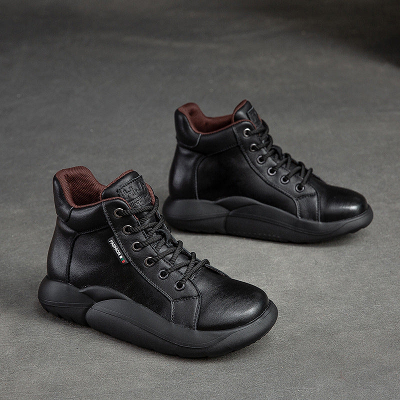 Women Lace-Up Casual Fashion Leather Flat Ankle Boots-RAIIFY