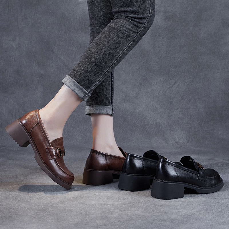Women Retro Leather Wedge Loafers-RAIIFY