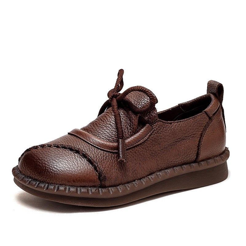 Women Minimalist Leather Retro Flat Casual Shoes-RAIIFY