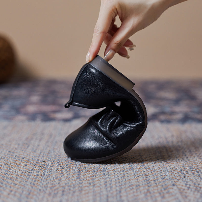 Women Retro Ruffle Leather Minimalist Soft Flats-RAIIFY