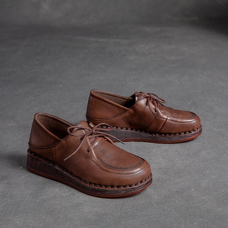 Women Minimalist Leather Soft Low Wedge Casual Shoes-RAIIFY