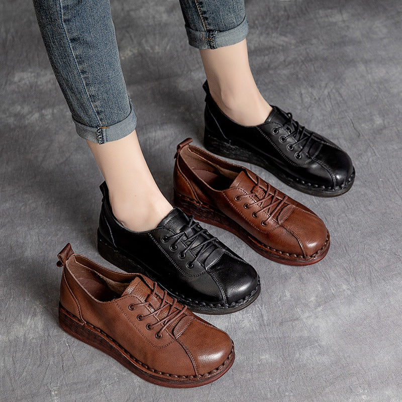 Women Retro Leather Soft Wedge Casual Work Shoes-RAIIFY