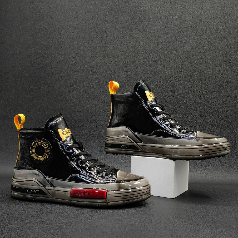 Men Fashion Glossy Leather Ankle Sneakers-RAIIFY