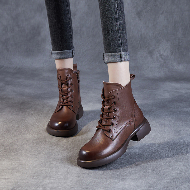 Women Handmade Minimalist Leather Casual Boots-RAIIFY