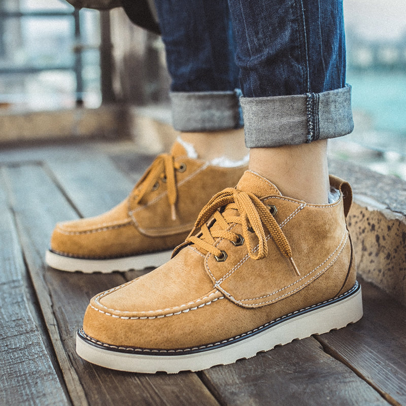 Men Winter Cowhide Wool Ankle Snow Boots-RAIIFY