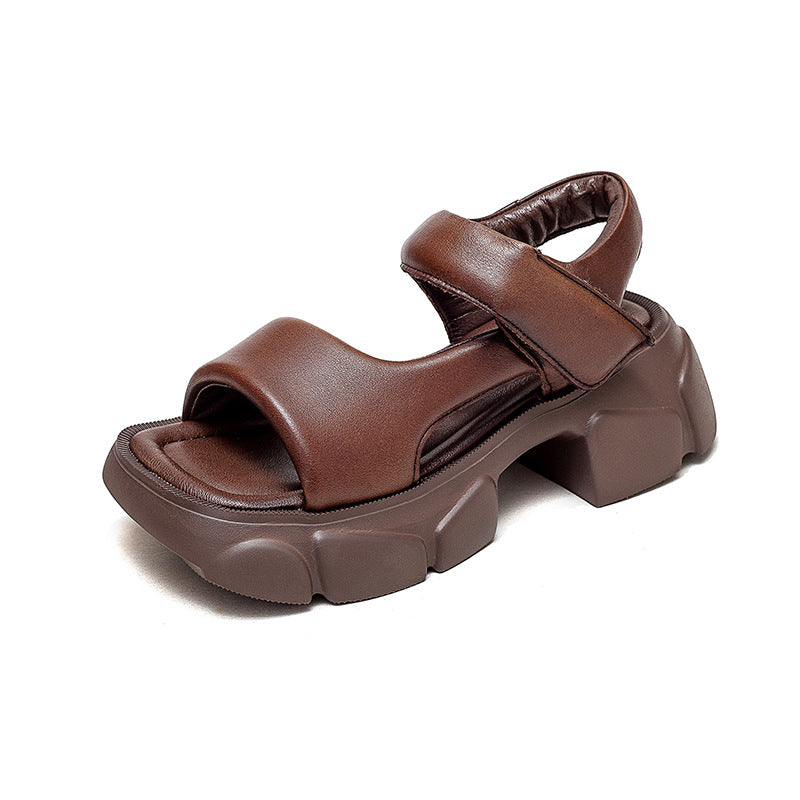 Women Summer Retro Leather Lug Sole Casual Sandals-RAIIFY