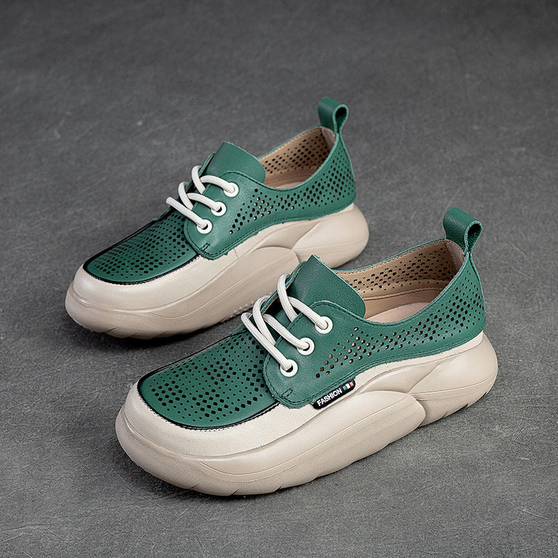Women Fashion Breathable Hollow Leather Casual Shoes-RAIIFY