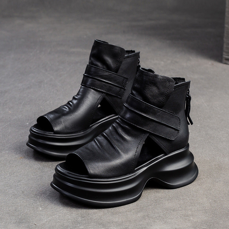 Women Leather High Top Platform Bootie Sandals-RAIIFY