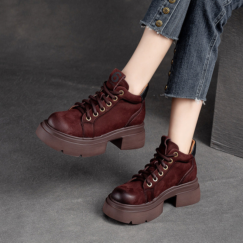 Women Casual Fashion Leather Chunky Sole Ankle Boots-RAIIFY