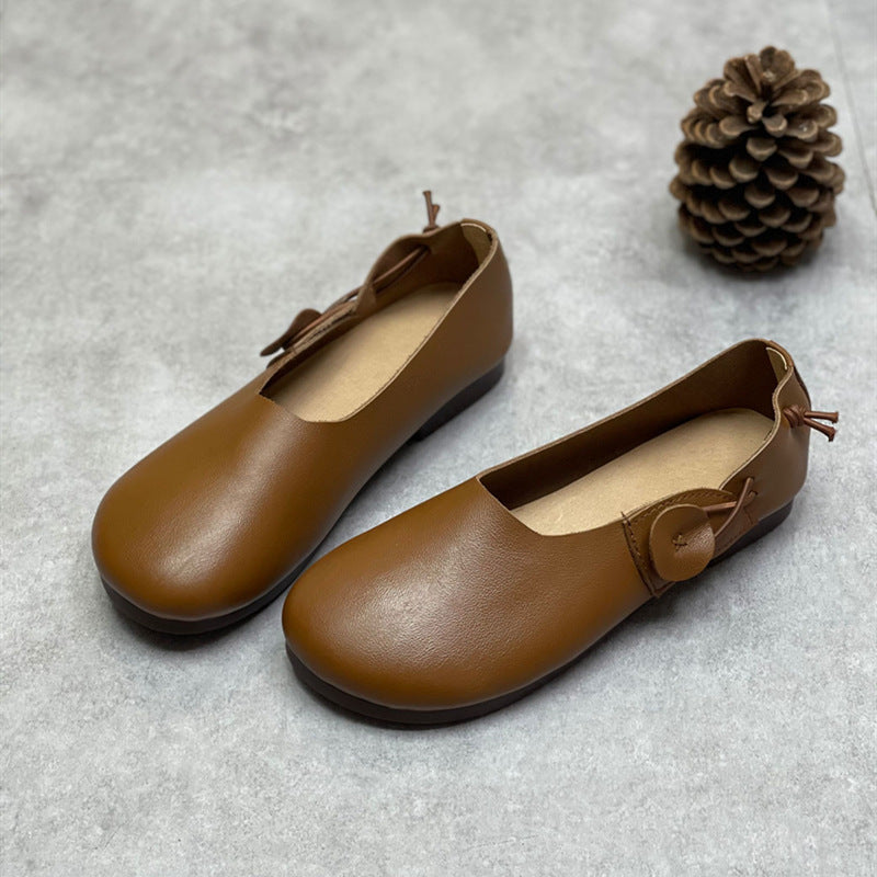 Women Retro Soft Cowhide Leather Flats-RAIIFY