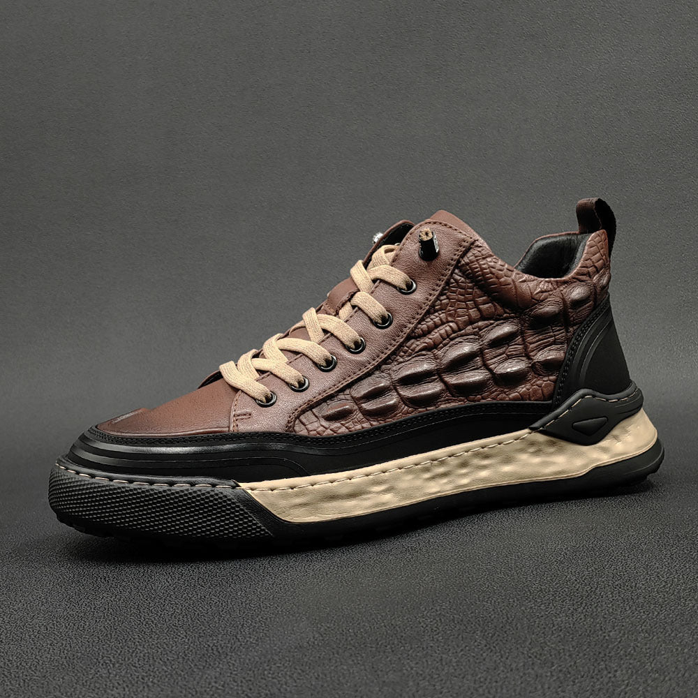 Men Fashion Figured Leather Flat Casual Shoes-RAIIFY