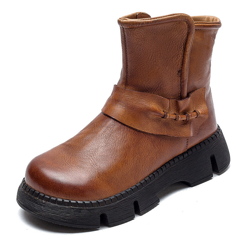 Women Retro Leather Comfort Casual Boots-RAIIFY