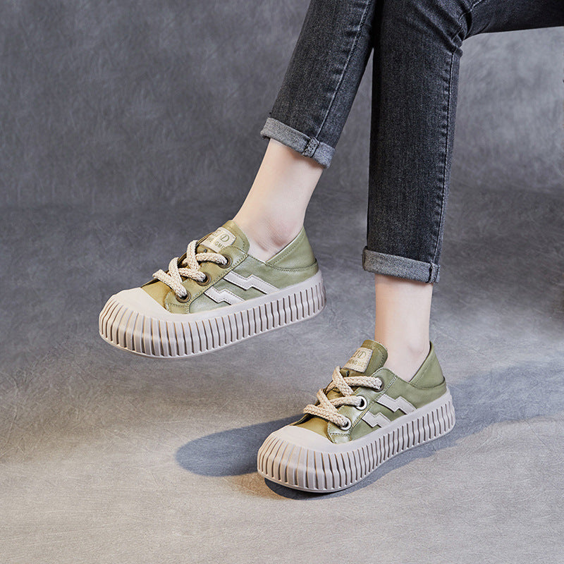 Women Soft Leather Thick Soled Flat Casual Shoes-RAIIFY