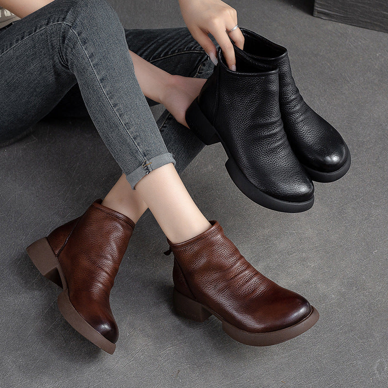 Women Minimalist Soft Leather Casual Ankle Boots-RAIIFY