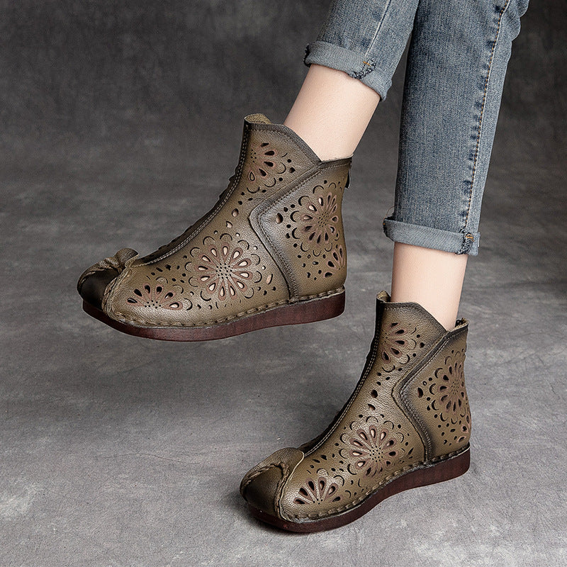 Women Summer Hollow Leather Handmade Ankle Boots-RAIIFY