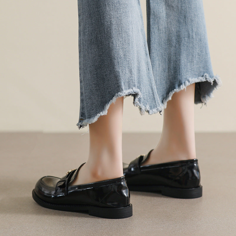 Women Minimalist Glossy Leather Casual Soft Flat Loafers-RAIIFY