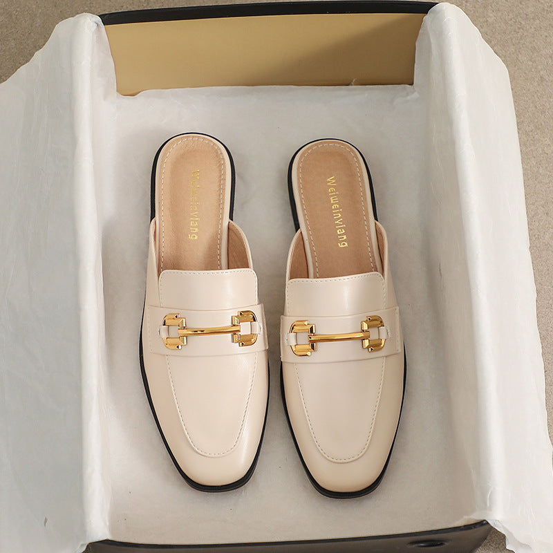 Women Retro Buckle Flat Mules Slip On Shoes-RAIIFY