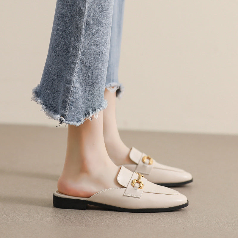 Women Retro Buckle Flat Mules Slip On Shoes-RAIIFY