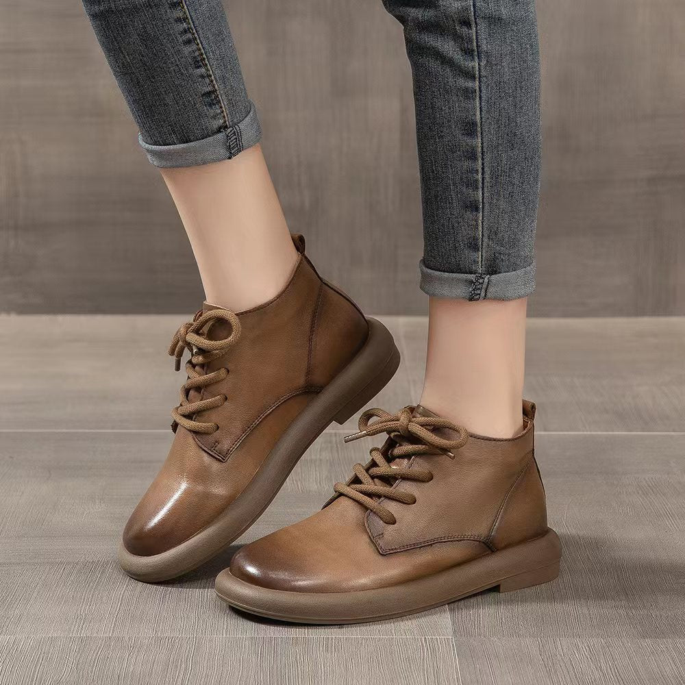 Women Ankle Flat Casual Cowhide Boots-RAIIFY