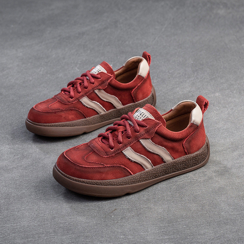 Women Retro Patchwork Leather Comfort Flat Casual Shoes-RAIIFY