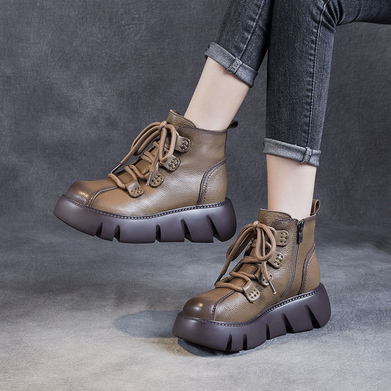Women Casual Leather Platform Ankle Boots-RAIIFY
