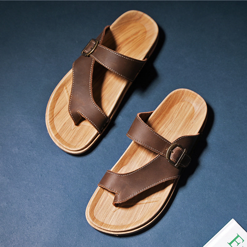 Men Summer Leather Beach Flip Flops Sandals Slides-RAIIFY