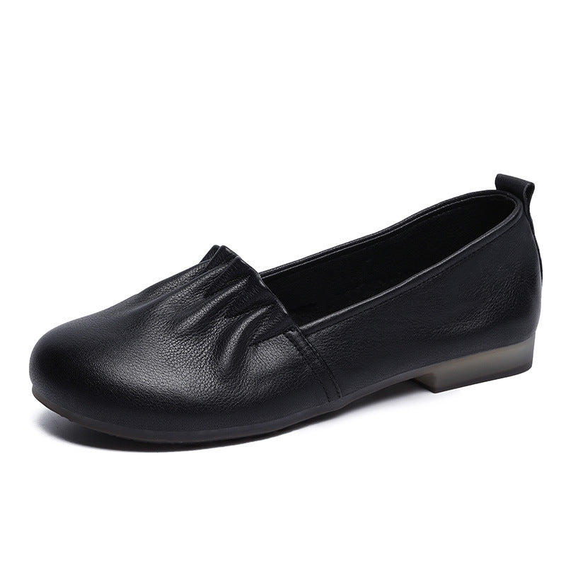 Women Retro Ruffle Leather Minimalist Soft Flats-RAIIFY