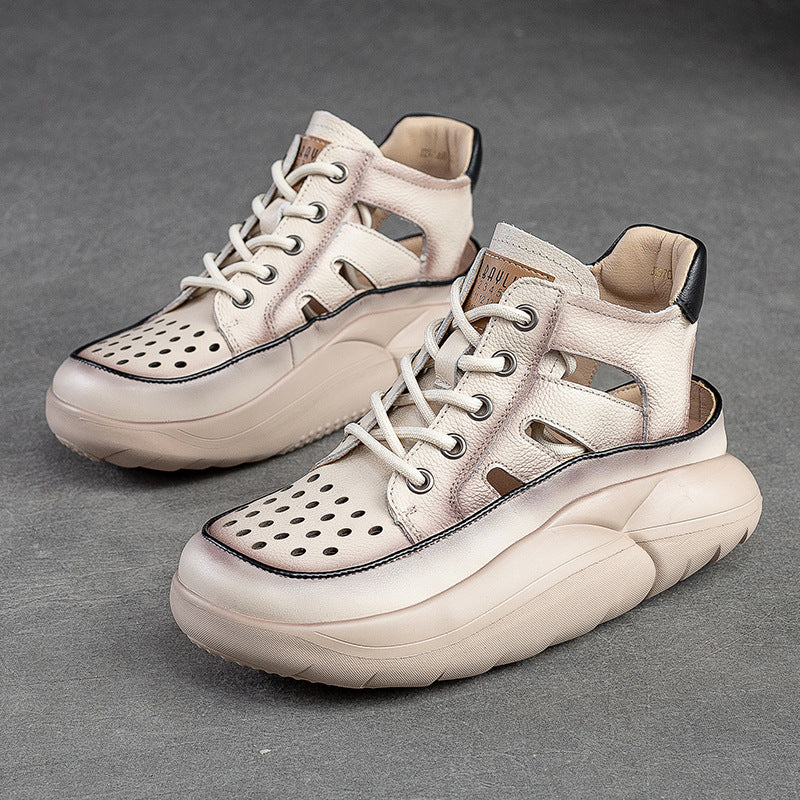 Women Summer Hollow Soft Leather Ankle Boots-RAIIFY