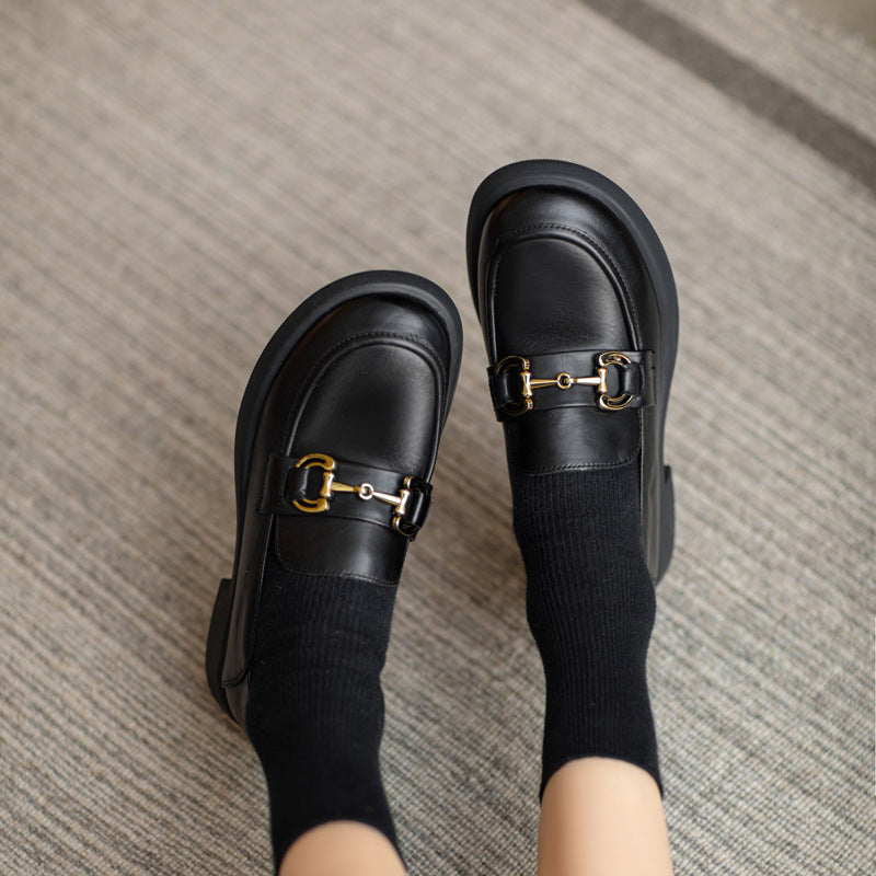 Women Retro Soft Leather Minimalist Loafers-RAIIFY