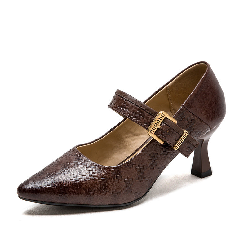 Women Leather Pointed Toe High Heel Pumps Dress Shoes-RAIIFY