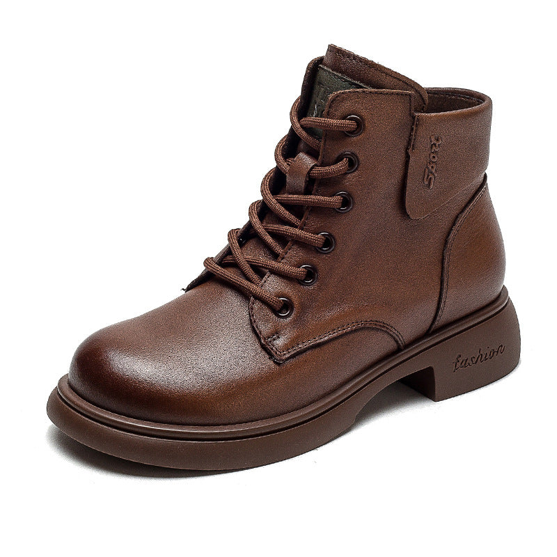 Women Retro Minimalist Soft Leather Casual Boots-RAIIFY