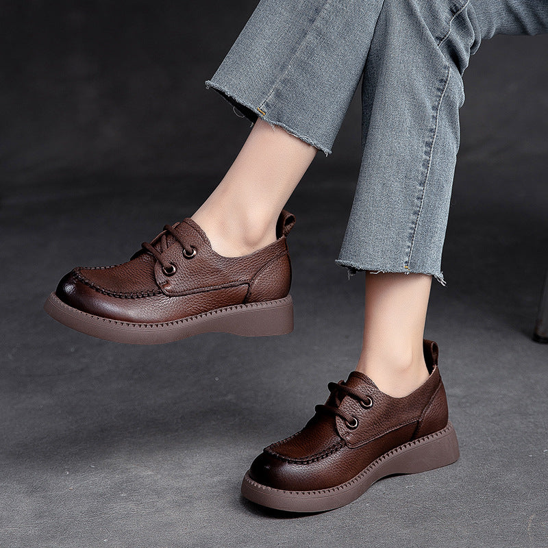 Women Retro Flat Leather Casual Shoes-RAIIFY