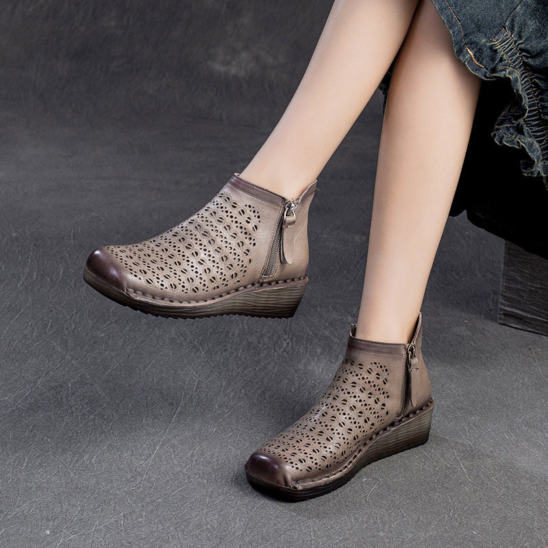 Women Minimalist Hollow Leather Casual Ankle Boots-RAIIFY