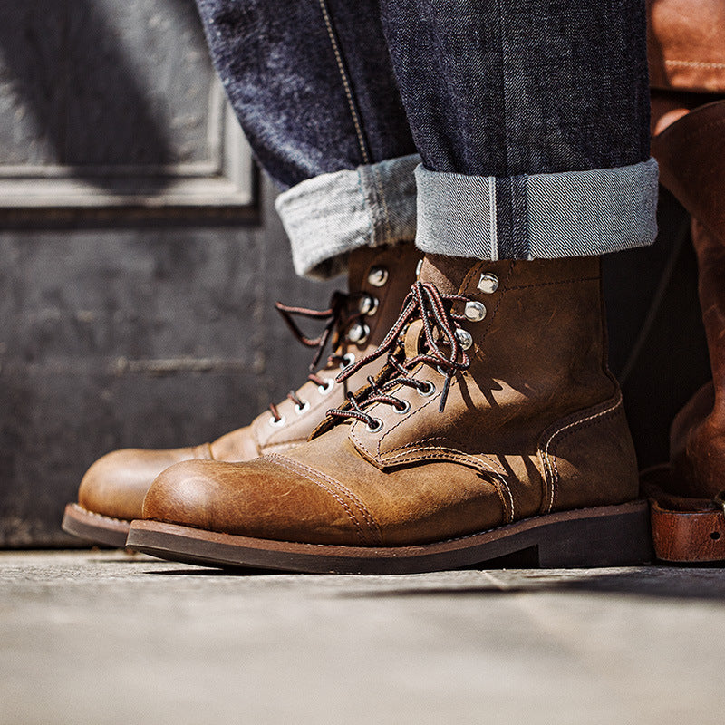 Men Classic Retro Cowhide Leather Combat Boots-RAIIFY
