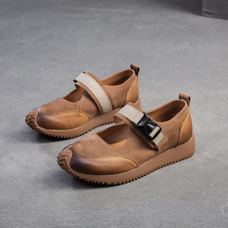 Women Retro Patchwork Leather Flat Casual Shoes-RAIIFY