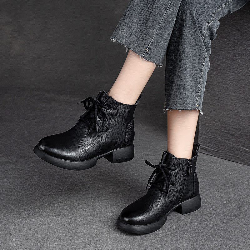 Women Minimalist Retro Leather Casual Ankle Boots-RAIIFY