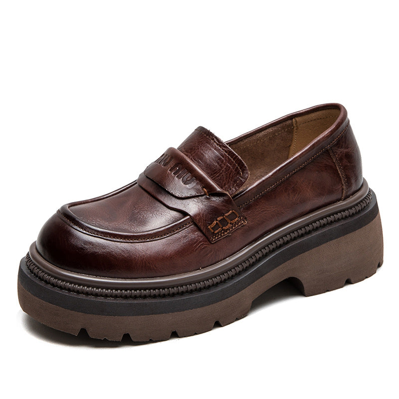 Women Retro Leather Thick Soled Casual Loafers-RAIIFY