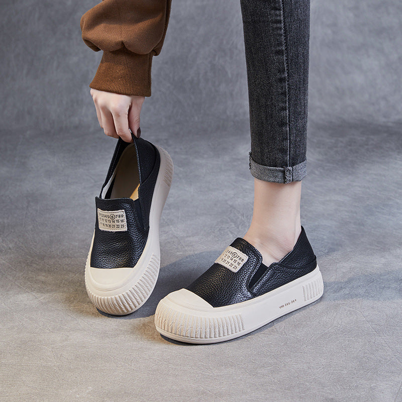 Women Minimalist Leather Thick Soled Flat Casual Shoes-RAIIFY