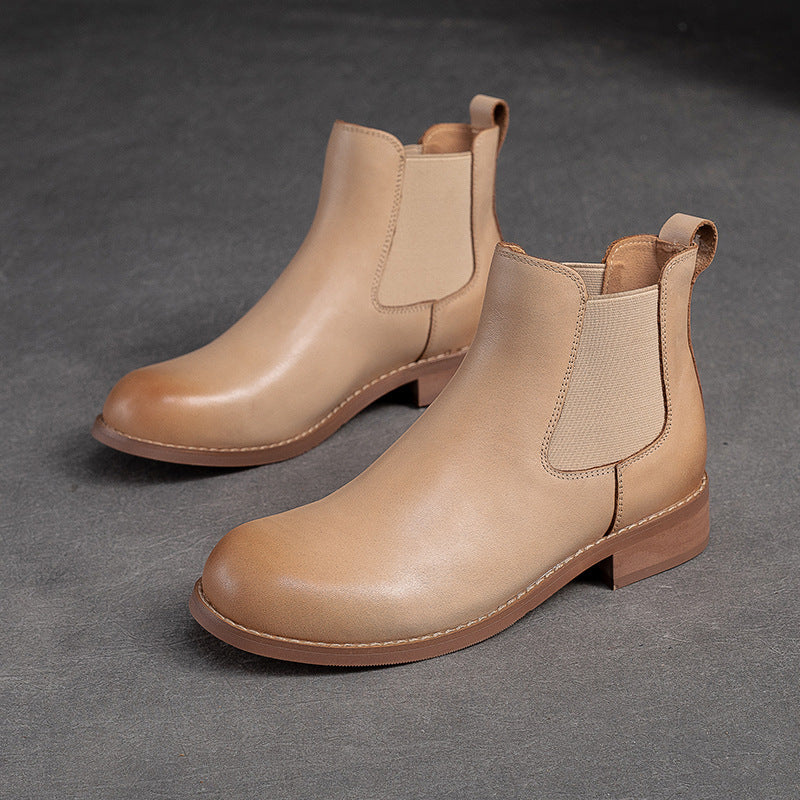 Women Retro Minimalist Leather Flat Ankle Boots-RAIIFY