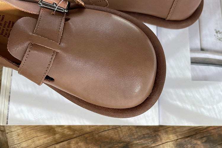 Women Retro Buckled Leather Casual Shoes-RAIIFY