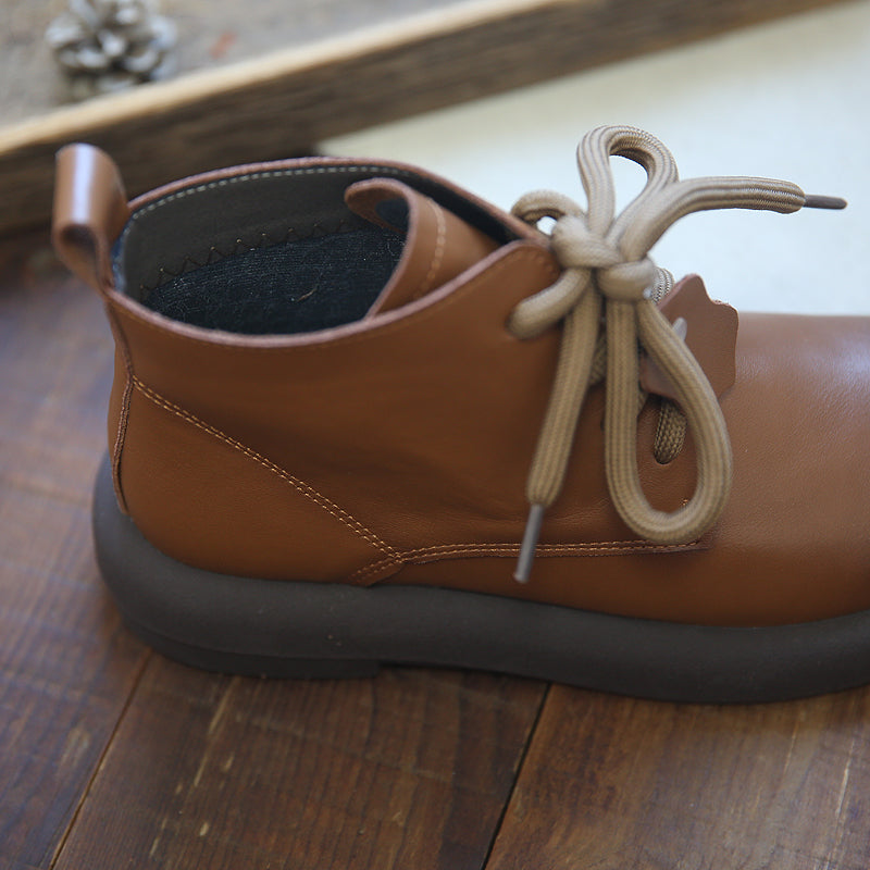 Women Retro Leather Casual Flat Boots-RAIIFY