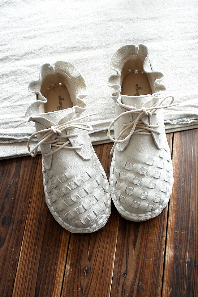 Women Handmade Plaited Leather Casual Boots-RAIIFY