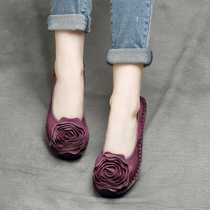 Women Retro Flower Leather Casual Flats-RAIIFY
