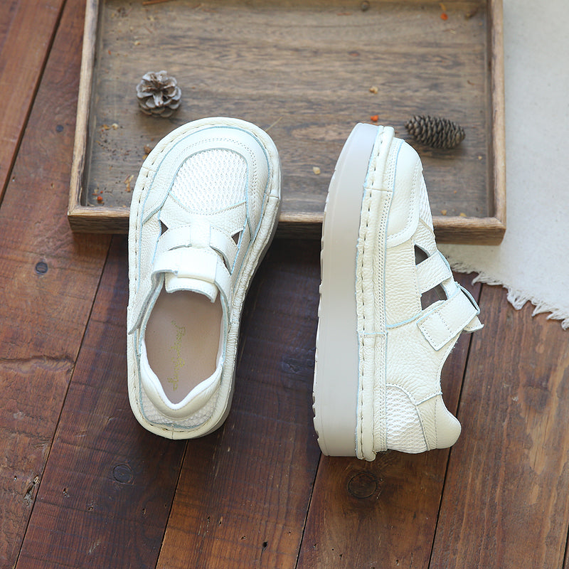 Women Casual Cowhide Mesh Patchwork Thick Soled Sandals-RAIIFY