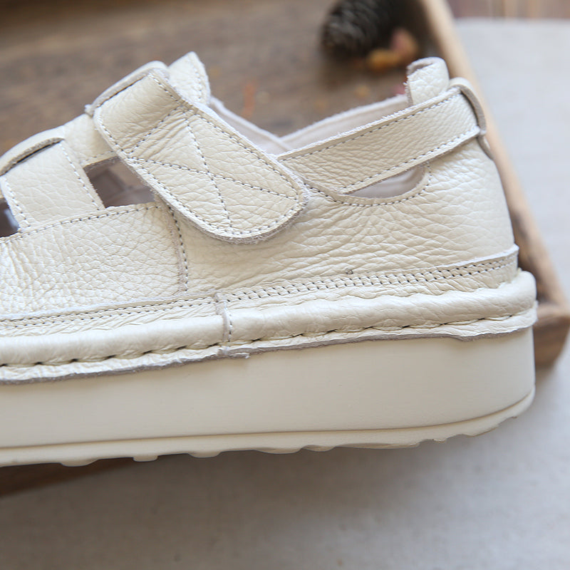 Women Retro Handcraft Plaited Leather Thick Soled Sandals-RAIIFY